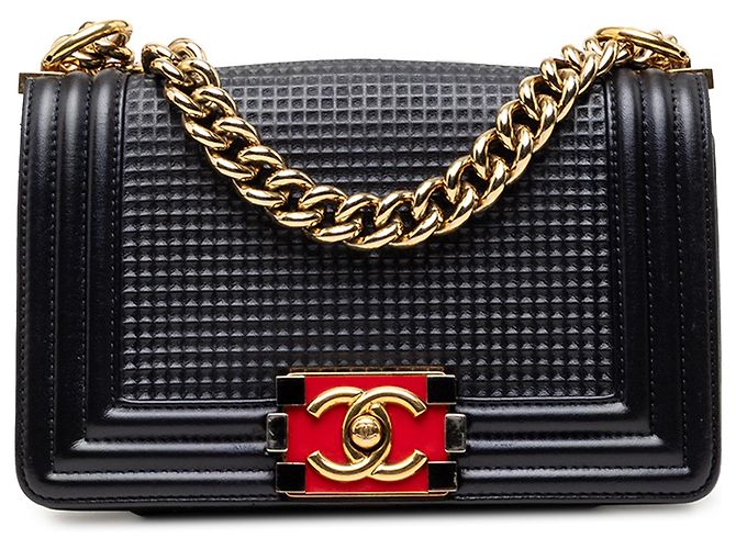Le Boy Chanel Blue Small Lambskin Embossed Cube Boy Flap Azul Azul marinho