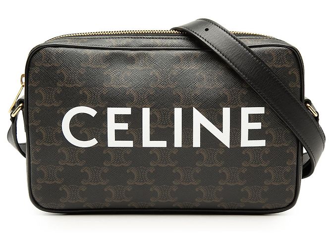 Céline Celine Black Medium Triomphe Coated Canvas Logo Crossbody Nero