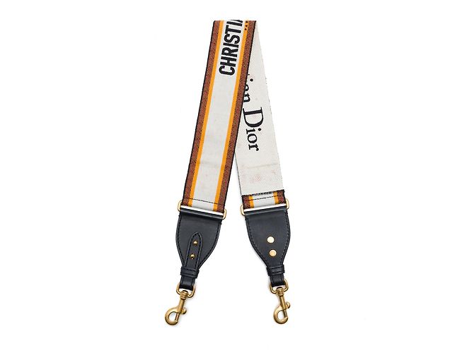 Dior White Embroidered Canvas Bag Strap
