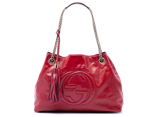 Gucci Red Medium Patent Soho Chain Tote Rot
