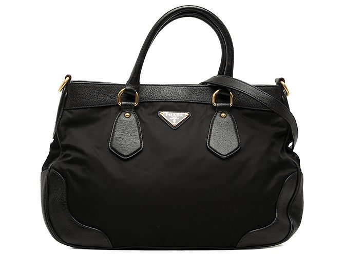 Bolsa Tessuto da Prada com acabamento em couro preto