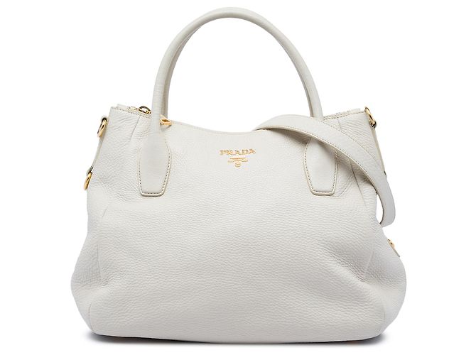 Sac cabas convertible à zip Prada Gray Vitello Daino Marron Gris