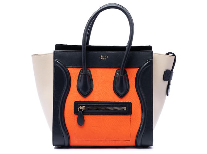 Luggage Céline Sac cabas Celine Orange Micro Tricolor en cuir