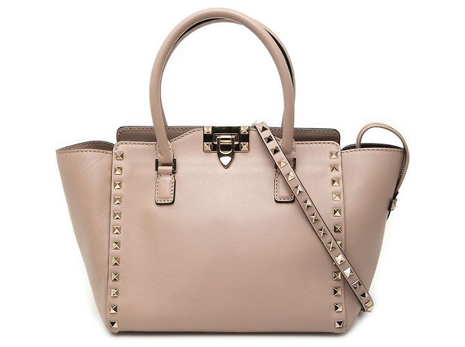 Tote Valentino Brown Small Leather Rockstud Double Handle Marrom Carne