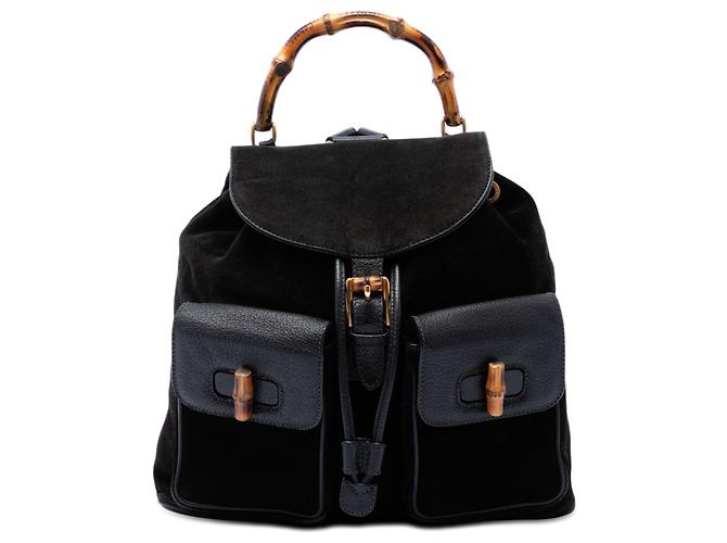 Gucci Black Suede Bamboo Backpack