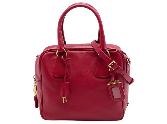 Sac Bauletto Prada Red Small Saffiano Square Rouge