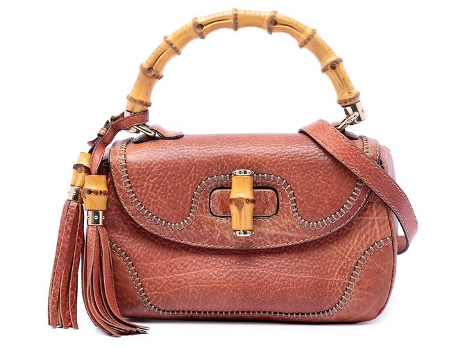Borsa Gucci Red Medium in pelle New Bamboo Rosso