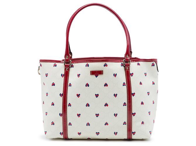 Gucci White Medium GG Supreme Hearts Joy Tote Weiß