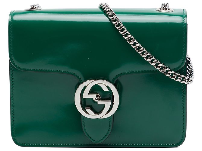 Borsa a tracolla Gucci Green Small Patent Interlocking G Verde