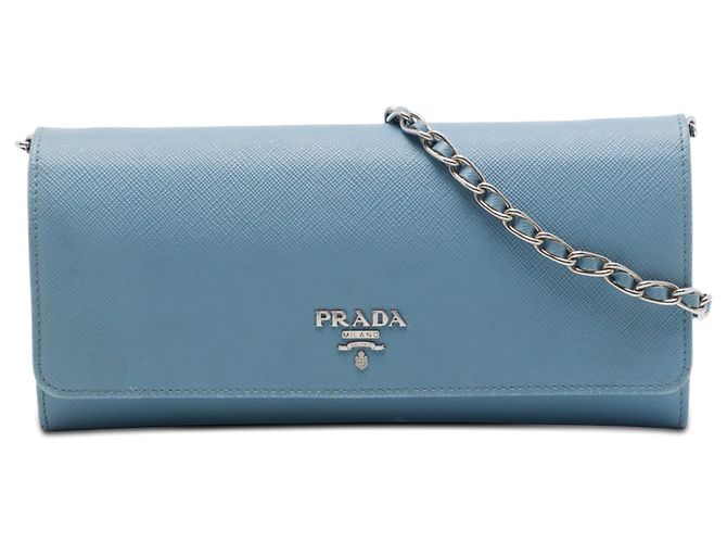 Prada Blue Saffiano Wallet On Chain Light blue