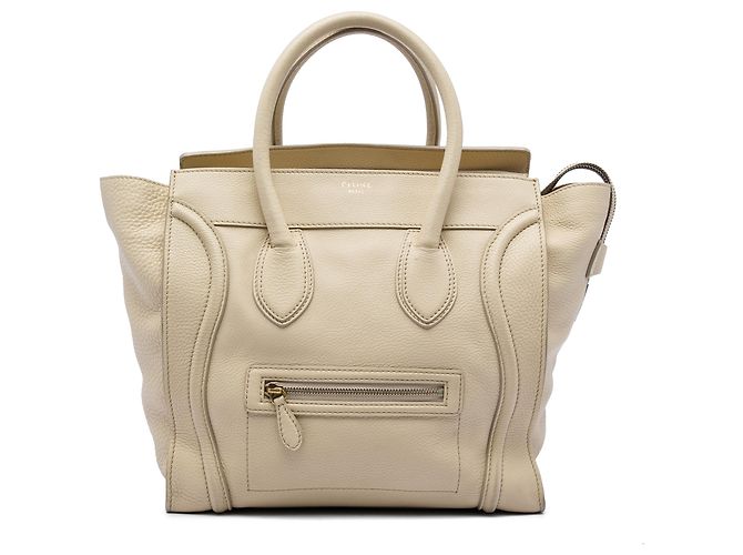 Céline Bolsa Tote Luggage em couro de bezerro granulado bege Mini Celine