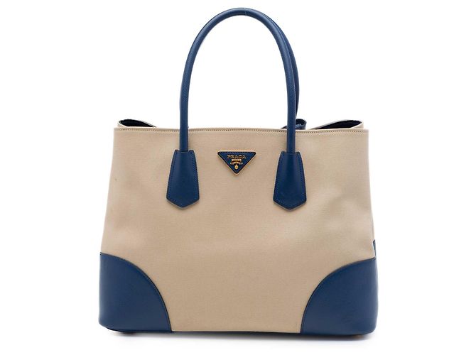 Bolsa Dupla Prada Beige Large Canapa e Saffiano Bege