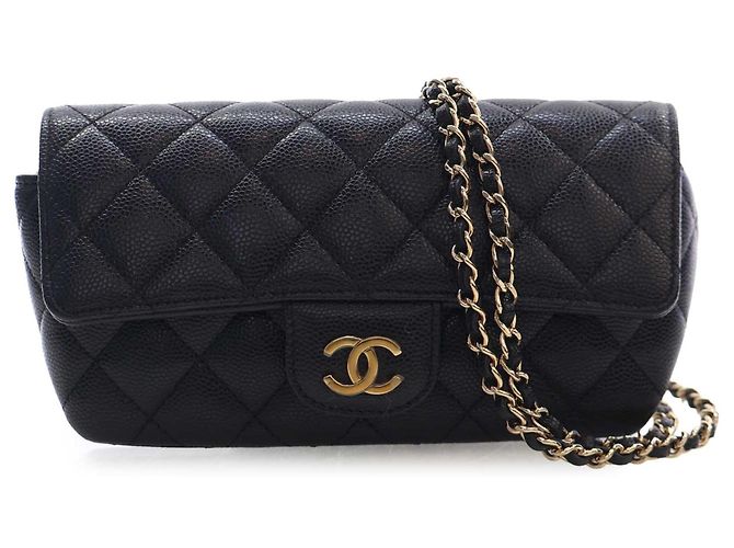 Chanel Black CC Quilted Caviar Sunglasses Case with Chain