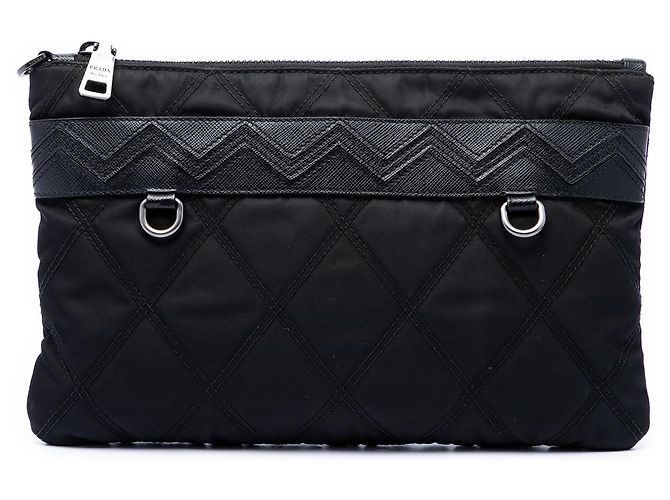 Clutch Prada em Tessuto com acabamento em Saffiano preto