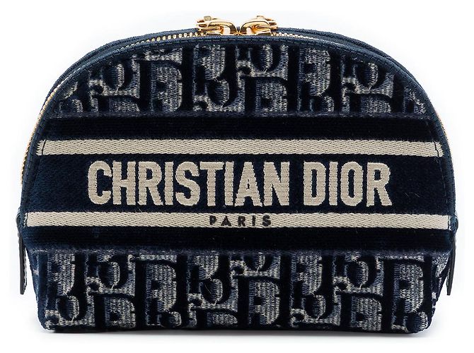 Dior Blue Velvet Oblique Kosmetiktäschchen Blau Marineblau