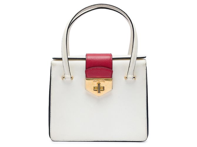 Bolso de mano mini Saffiano blanco con cierre de giro Prada Crudo