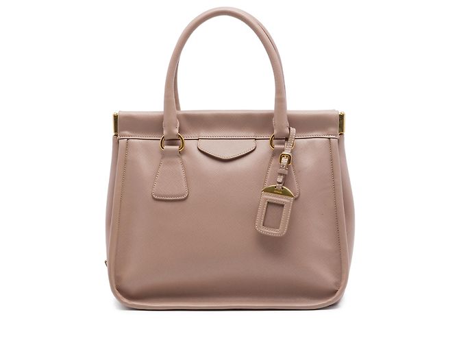 Prada Brown Saffiano Lucido Top Handle Frame Tote Flesh