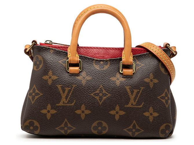 Sac à main Louis Vuitton Monogram Nano Pallas Mini Marron Rouge Fuschia