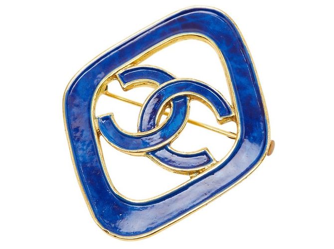 Spilla Vintage Chanel Coco Mark in Diamanti Blu D'oro