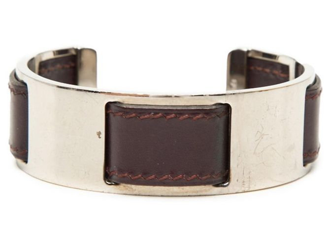 Hermès Hermes Purple and Silver Leather Bangle Silvery 
