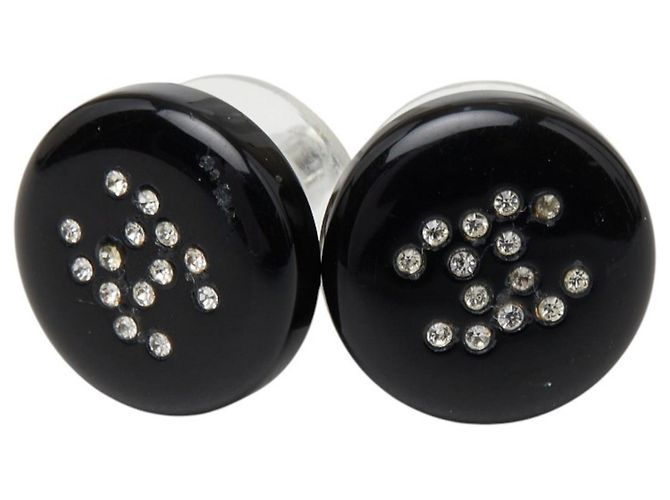 Pendientes de botón redondos Chanel Coco Mark Negro