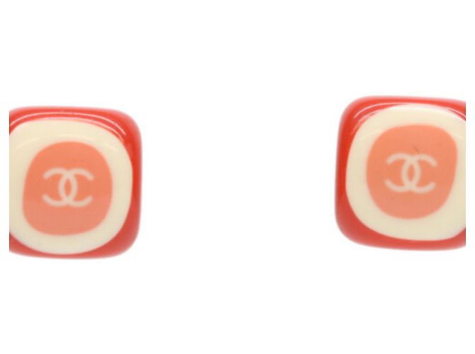 Boucles d'oreilles Chanel 05P Pink Square Stone Coco Mark Rose Blanc
