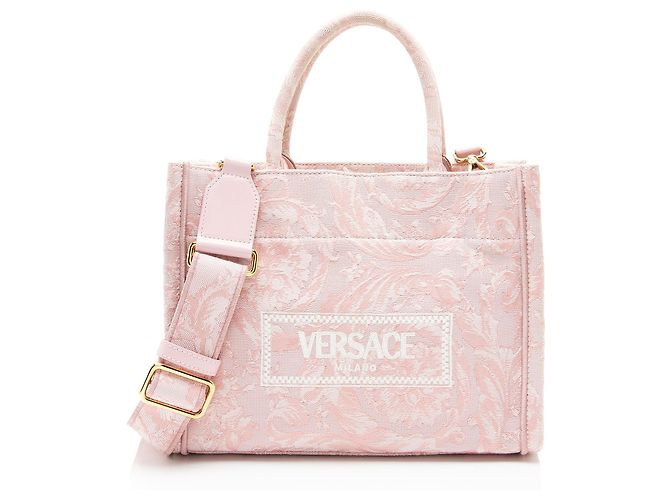 Mini bolsa tote Athena em canvas Logo Versace Rosa