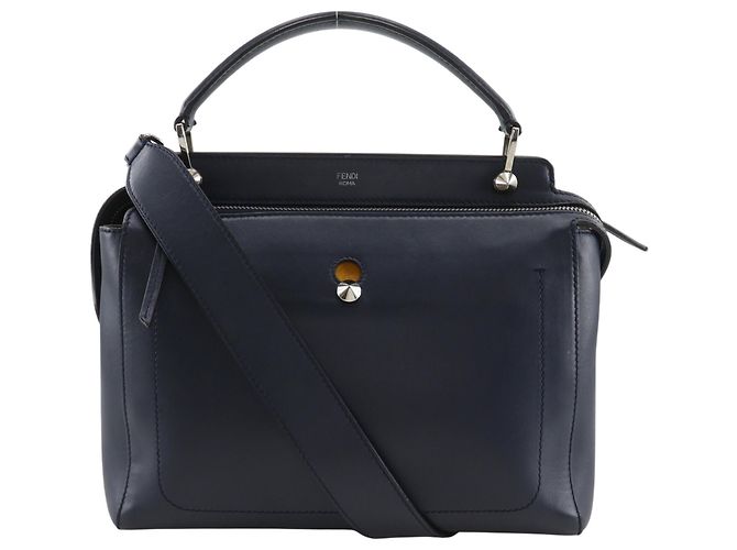 Borsa Fendi Dotcom in pelle blu navy