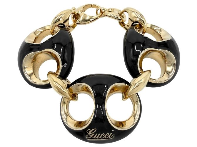 Pulsera Marina Chain Gucci Negro Dorado