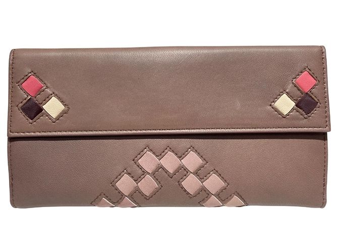 Cartera larga de cuero caqui Bottega Veneta