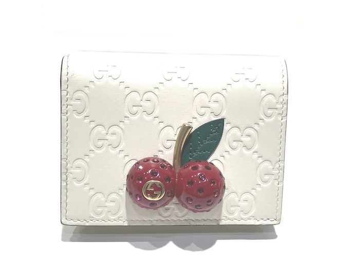 Gucci Bi-fold Cherry Mini Wallet White
