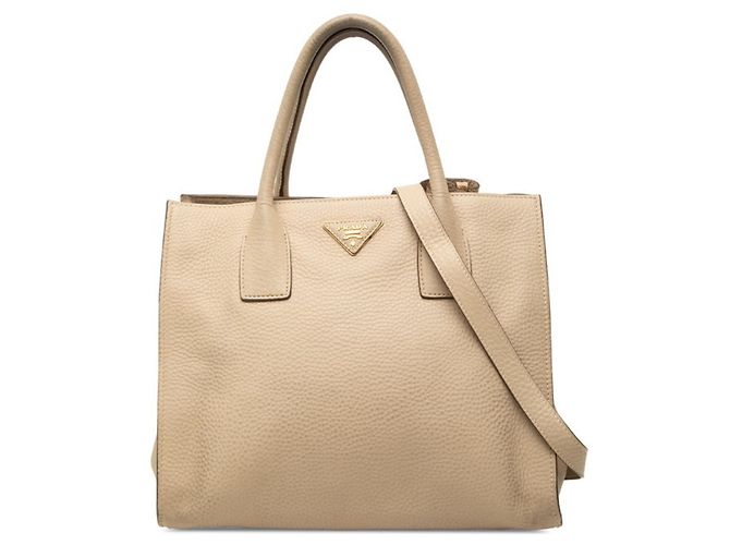 Prada Triangle Logo Plate Handbag Beige
