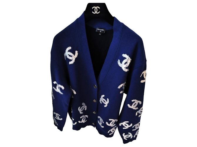 Chanel Kaschmir-Cardigan Marineblau CC-Logo