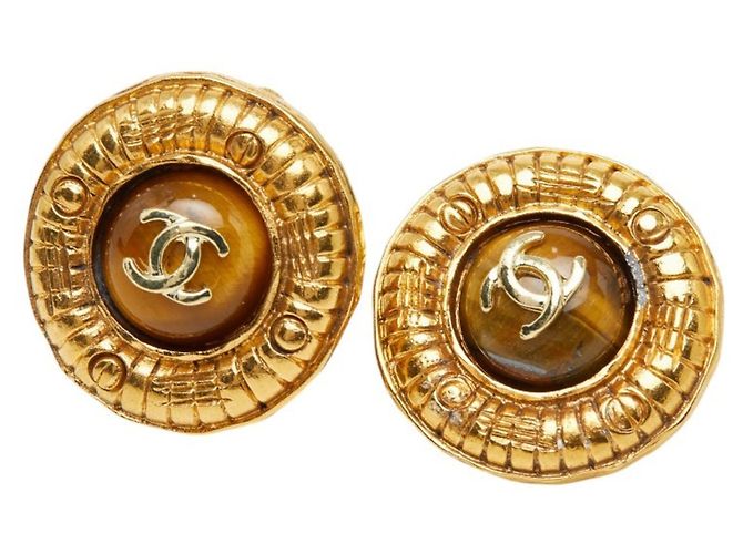 Timeless Orecchini tondi vintage Chanel Coco Mark Marrone D'oro