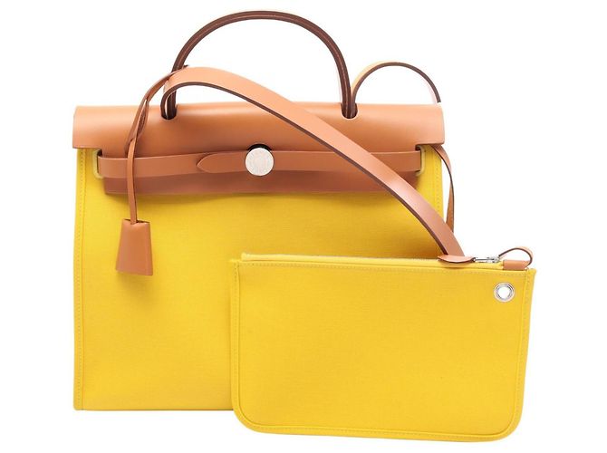 Hermès Bolsa 2-Way Hermes Herbag Zip PM Marrom Amarelo