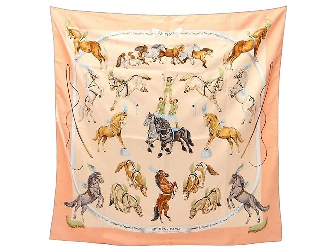Hermès Hermes Carre 90 EN PISTE Schal Pink Mehrfarben