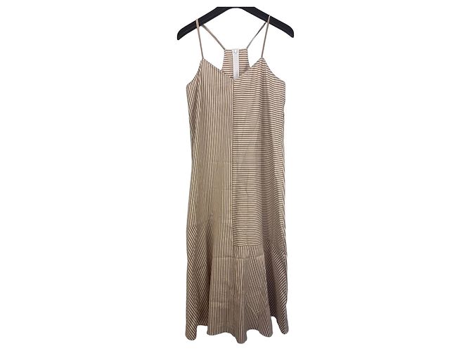 Tibi Gestreiftes Midi-Kleid Braun Weiß