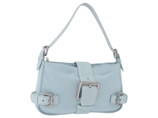 Borsa a Spalla BOTTEGA VENETA Nylon Azzurro Light Silver Auth 189899M Argento Blu chiaro