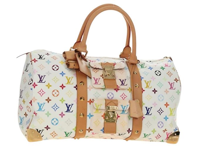 LOUIS VUITTON Monogram Multicolor Keepall 45 Borsa Bianca M92641 LV Auth 190220SAV Bianco