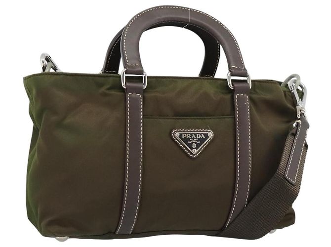 Borsa PRADA Nylon 2way Khaki Silver Auth 188309 Argento Cachi