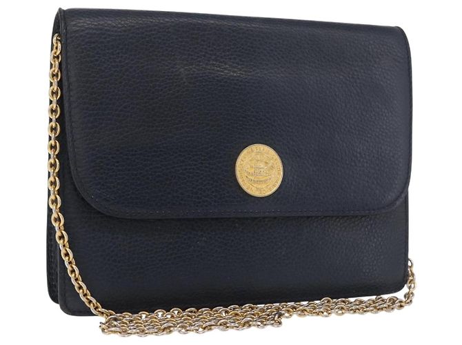 Céline Bolsa de Ombro CELINE Medallion Chain Couro Preto e Ouro Auth 189809A Dourado