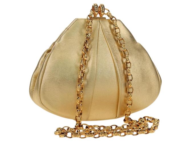 Bolsa de Alça de Corrente CHANEL Couro Gold CC Auth 189731SM Dourado