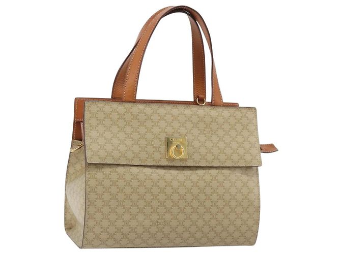Céline Sac à main CELINE Macadam Canvas PVC Beige Or Auth 189587 Doré