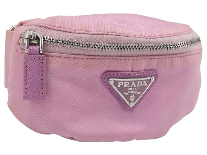 PRADA Arm Pouch Nylon Rosa Argento Auth mr2583