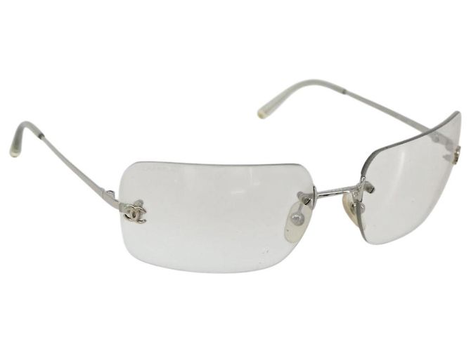 Gafas de sol CHANEL COCO Mark Metal Silver CC Auth 189512 Plata