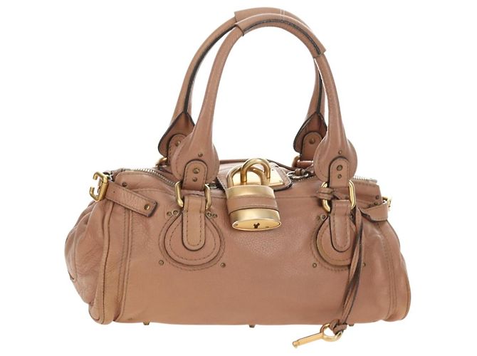 Chloé Chloe Paddington Hand Bag Leather Beige Gold Silver Auth am12019V Silvery Golden