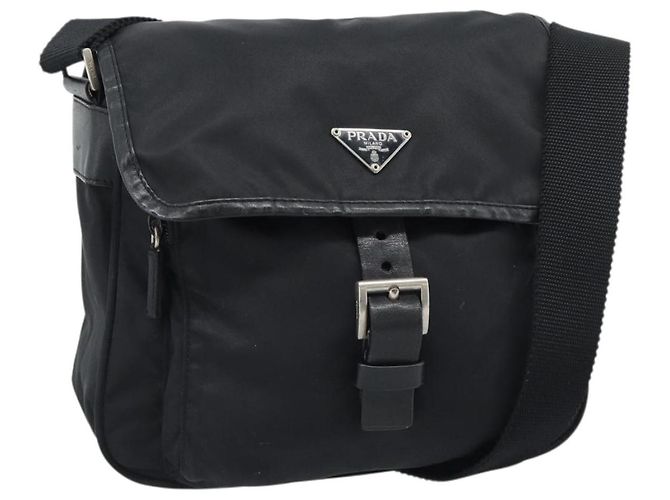 Borsa a tracolla PRADA Nylon Nero Argento Auth 188514