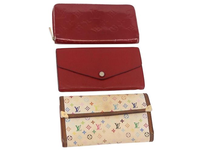 LOUIS VUITTON Multicolor Vernis Wallet 3 Set Multicolor Red LV Auth BA13655 Multiple colors Monogram