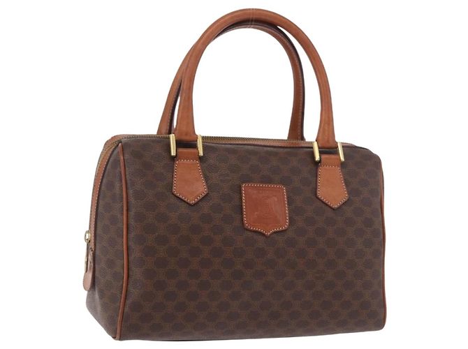 Céline Sac Boston CELINE Macadam Canvas PVC Cuir Marron Or Auth 189915A Doré