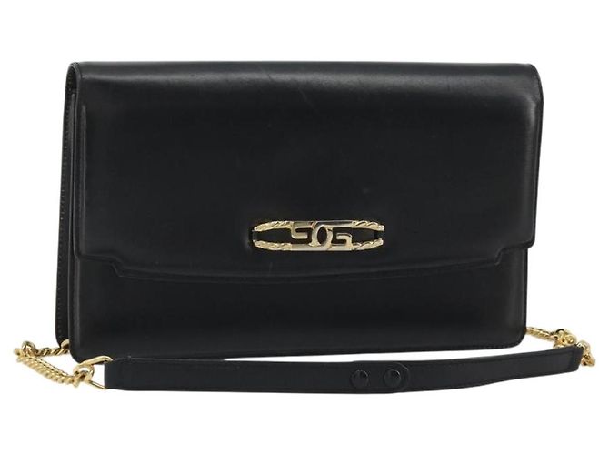 Borsa a Spalla GUCCI con Catena in Pelle Nera e Oro Auth ep14950 Nero D'oro